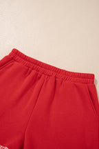 Fiery Red Gingham Trim Baggy Pullover 2pcs Short Set