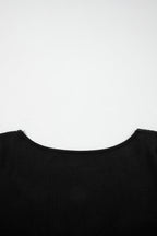 Black Lace Trim Elegant Neckline Long Sleeve Slim Top