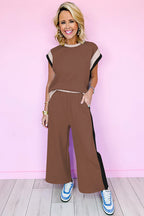 Navy Blue Color Block Detail Casual Two-piece Set
