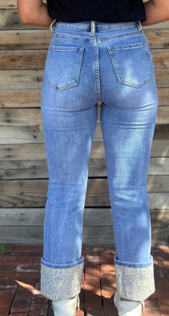 Kreek Embroidered Cuffed Jeans