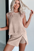Phalaenopsis 2 Pieces Mineral Wash Cotton Tank Top Lined Split Skirt Set