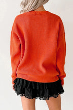 Orange Drop Shoulder Long Sleeve Round Neck Halloween Sweater