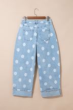 Polka dot ankle-length casual jeans with metal buttons from Dear-Lover, featuring a relaxed fit and stylish design.