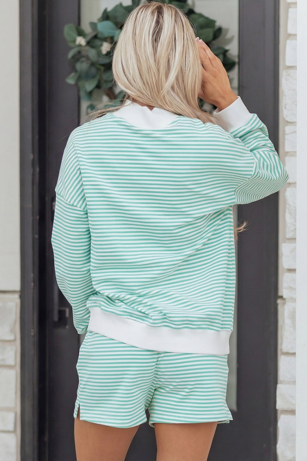 Red Stripe Oversize Mock Neck Sweatshirt and Shorts Set
