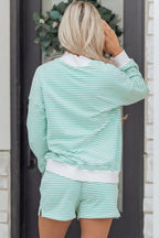 Red Stripe Oversize Mock Neck Sweatshirt and Shorts Set