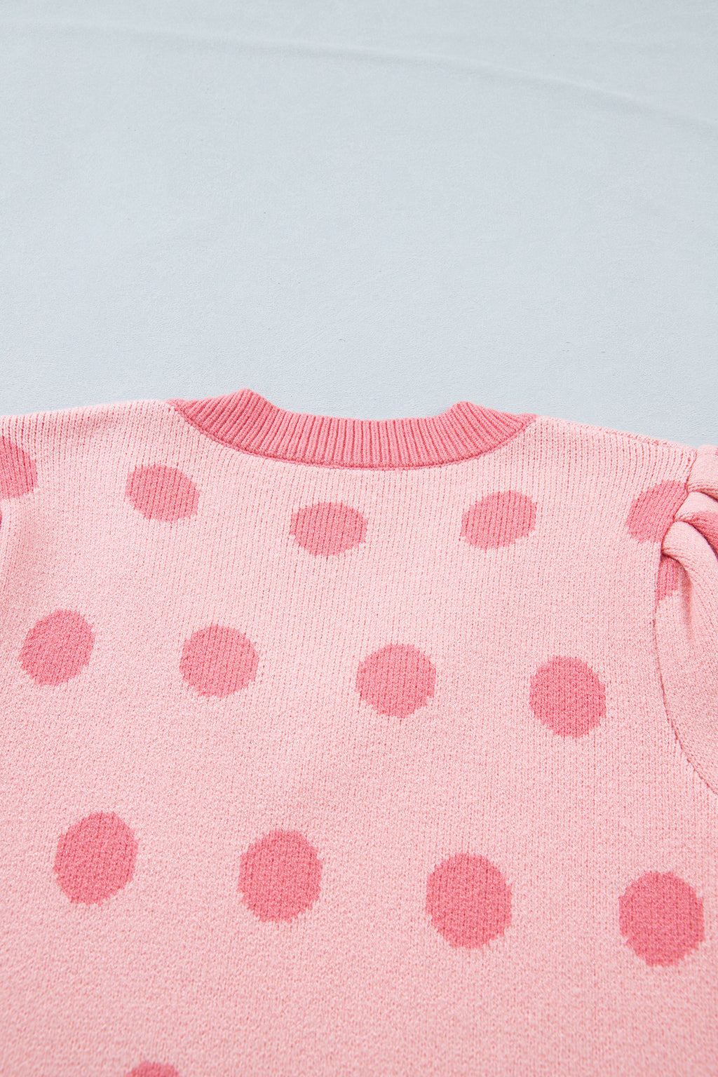 Rose Red Polka Dot Puff Short Sleeve Sweater Top