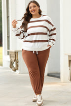 Black Stripe Drop Shoulder Pullover and Jogger Pants Set
