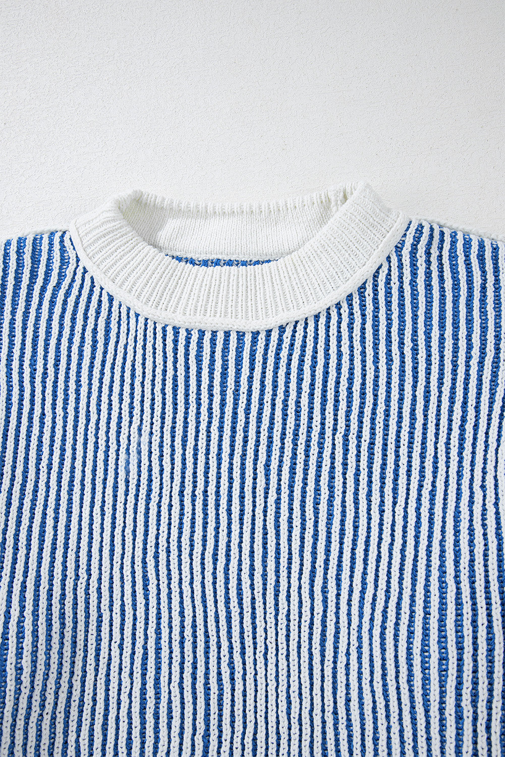 Striped Textured Knit Contrast Edge Loose Sweater