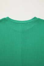 Sea Green Waffle Textured Knit Dolman Short Sleeve Loose Top