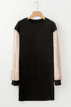 White Sequin Puff Sleeve Shift Mini Dress