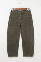Color Square Patch Pocket Ankle-length Barrel Jeans