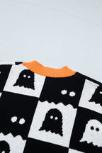 Black High Neck Drop Shoulder Geometric Print Sweater