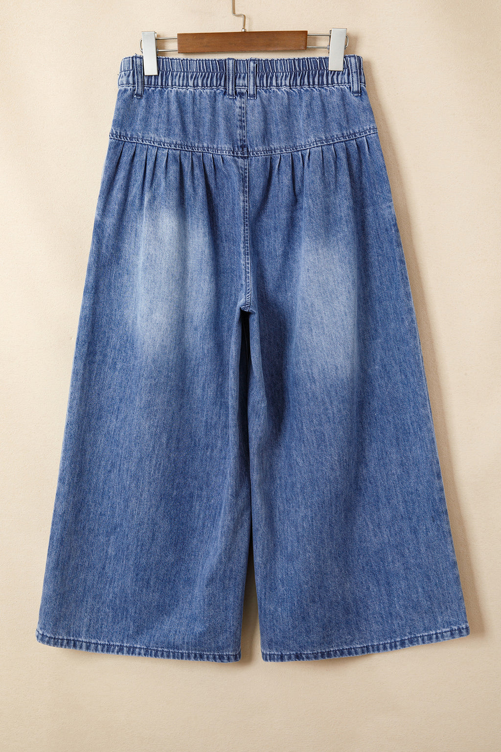 Dusk Blue High Rise Buttons Pleated Cropped Wide Leg Denim Pants