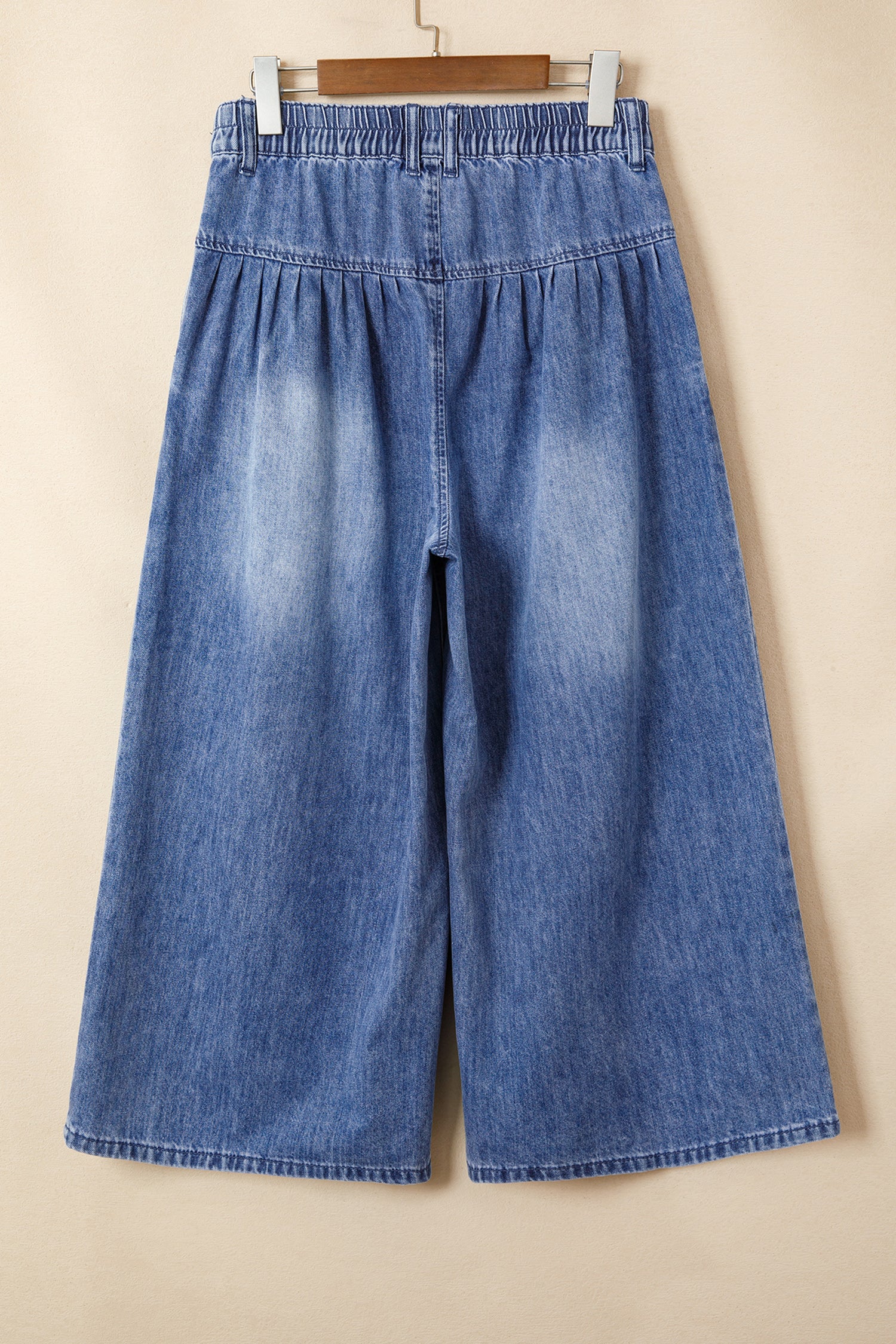 Dusk Blue High Rise Buttons Pleated Cropped Wide Leg Denim Pants
