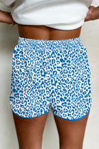 Pink Leopard Elastic Waist Lace up Contrast Trim Casual Shorts