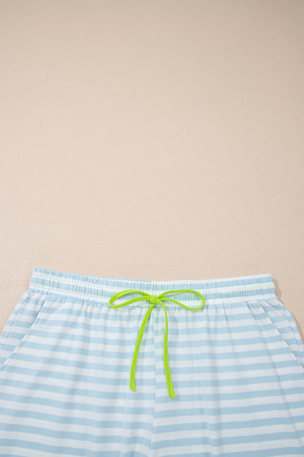 Stripe Contrast Neck Loose Tee and Drawstring Shorts Set