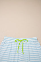 Stripe Contrast Neck Loose Tee and Drawstring Shorts Set