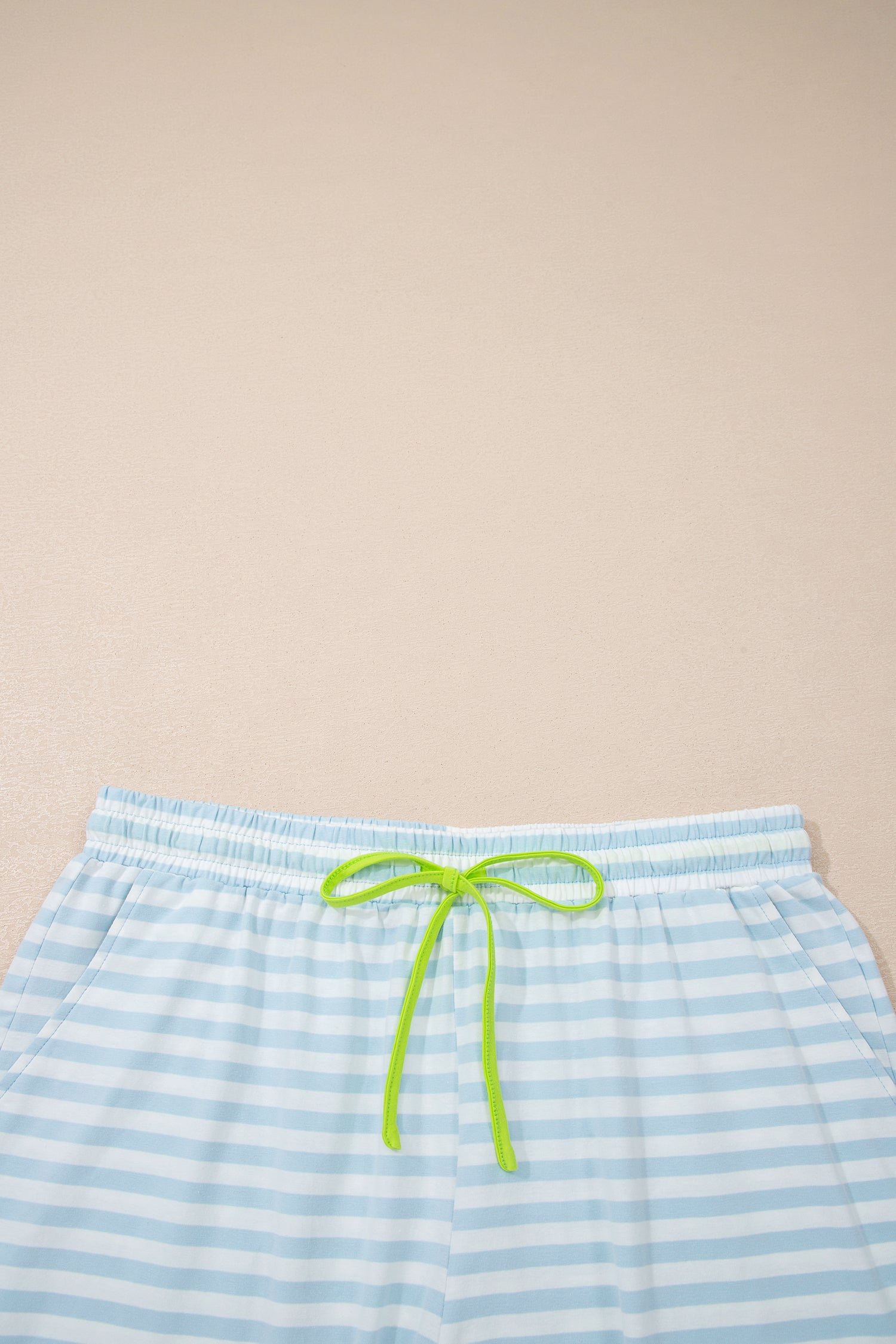 Stripe Contrast Neck Loose Tee and Drawstring Shorts Set