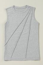 White Crew Neck Pleated Tank Top