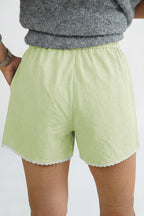 Green Gingham Plaid Button Detail Lace Trim Boxer Shorts