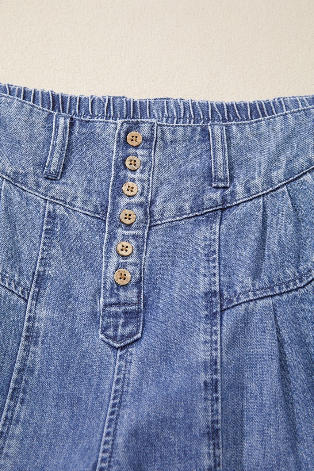 Dusk Blue High Rise Buttons Pleated Cropped Wide Leg Denim Pants