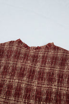 Red Vintage Plaid Knot Front Smocked High Waist Midi Dress
