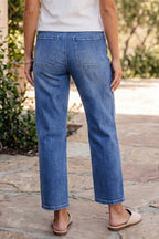 Black casual jeans with drawstring waist, ankle length, regular fit, and pocket details from Dear-Lover.