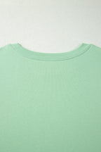Mist Blue Solid Color Ribbed Trim Short Sleeve Top Drawstring Loose Pants 2pcs Outfit