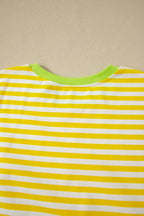 Stripe Contrast Neck Loose Tee and Drawstring Shorts Set