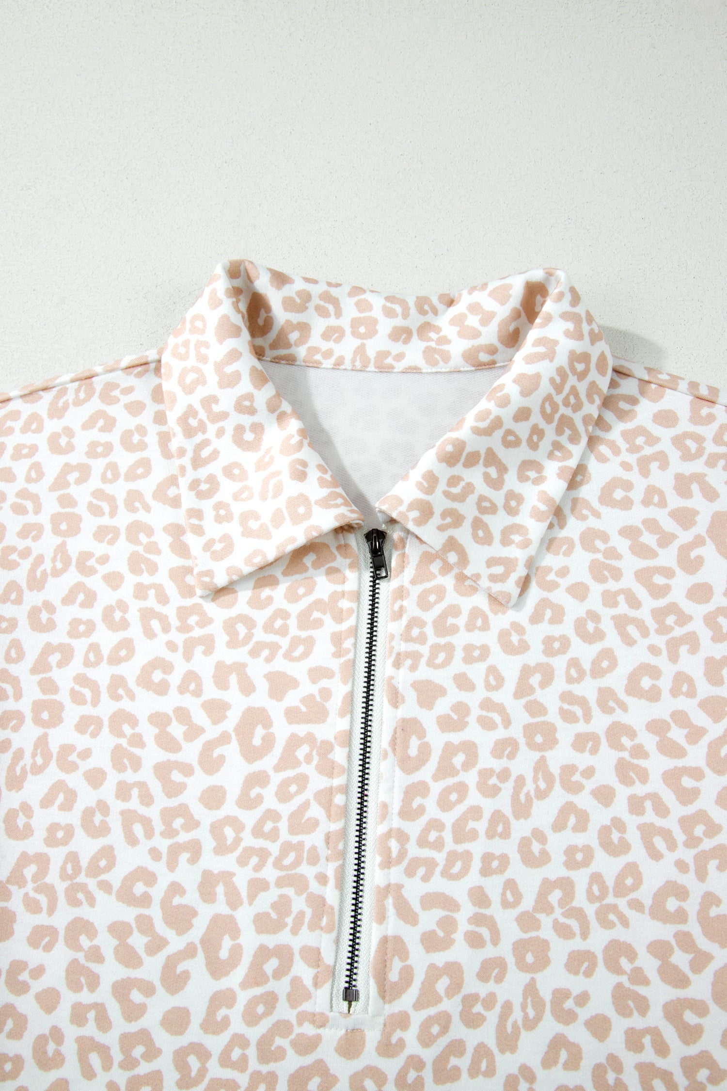 Beige Leopard Zip Polo Top 2pcs Short Set