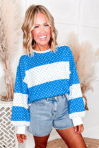 Brown Polka Dot Patchwork Colorblock Long Sleeve Top