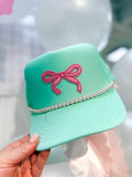 Teal Bow Hat with Chain