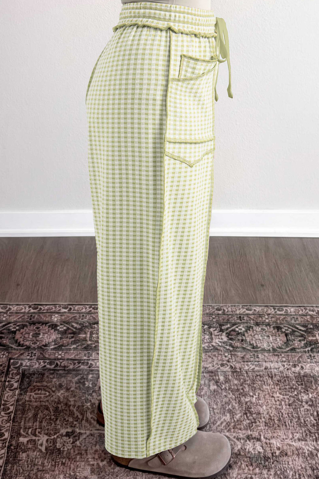 Plaid Contrast Trim Drawstring Elastic Waist Shift Pants