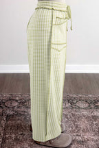 Plaid Contrast Trim Drawstring Elastic Waist Shift Pants