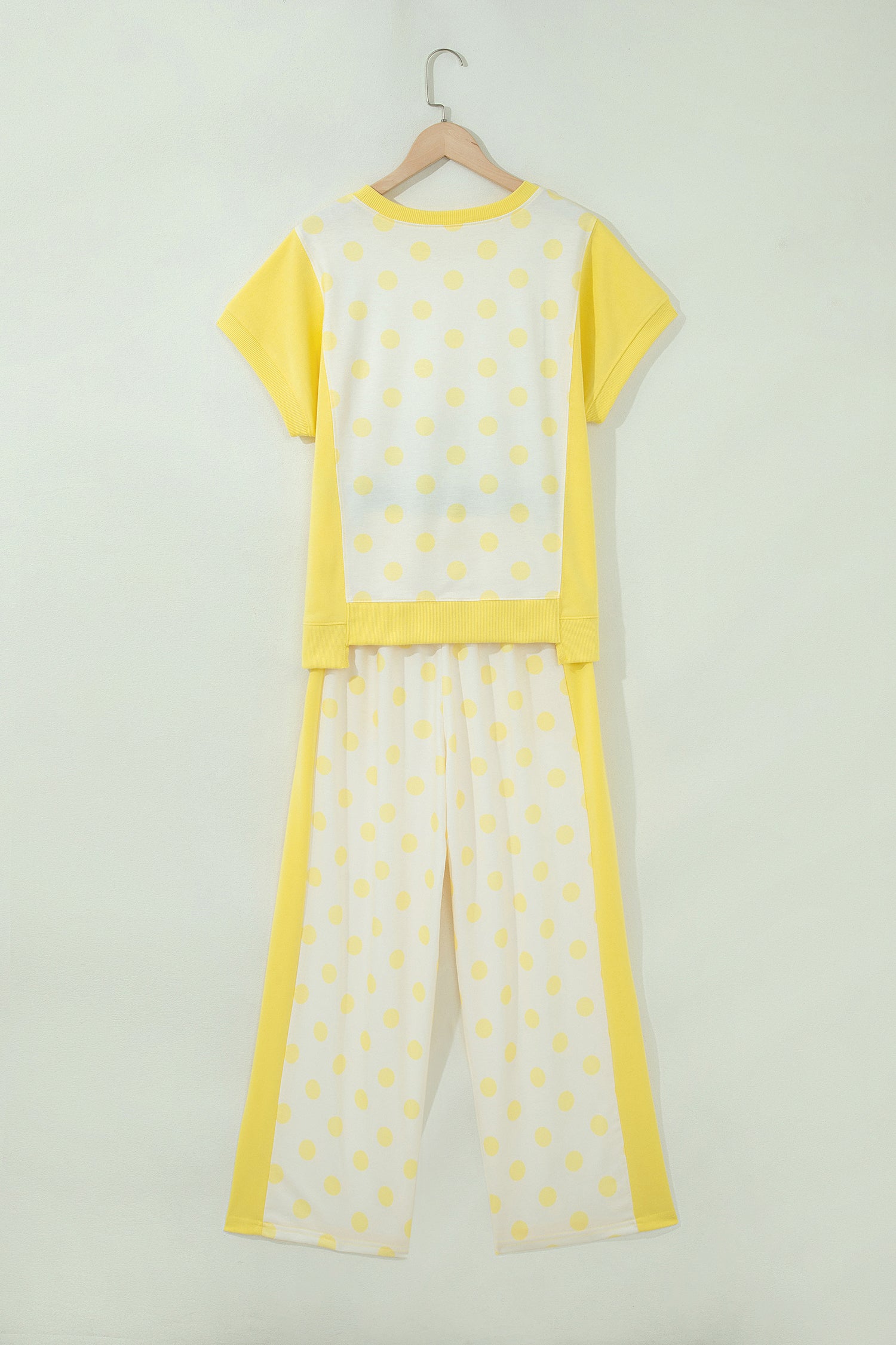 Color Block Patchwork Polka Dot Wide Leg Pant Set