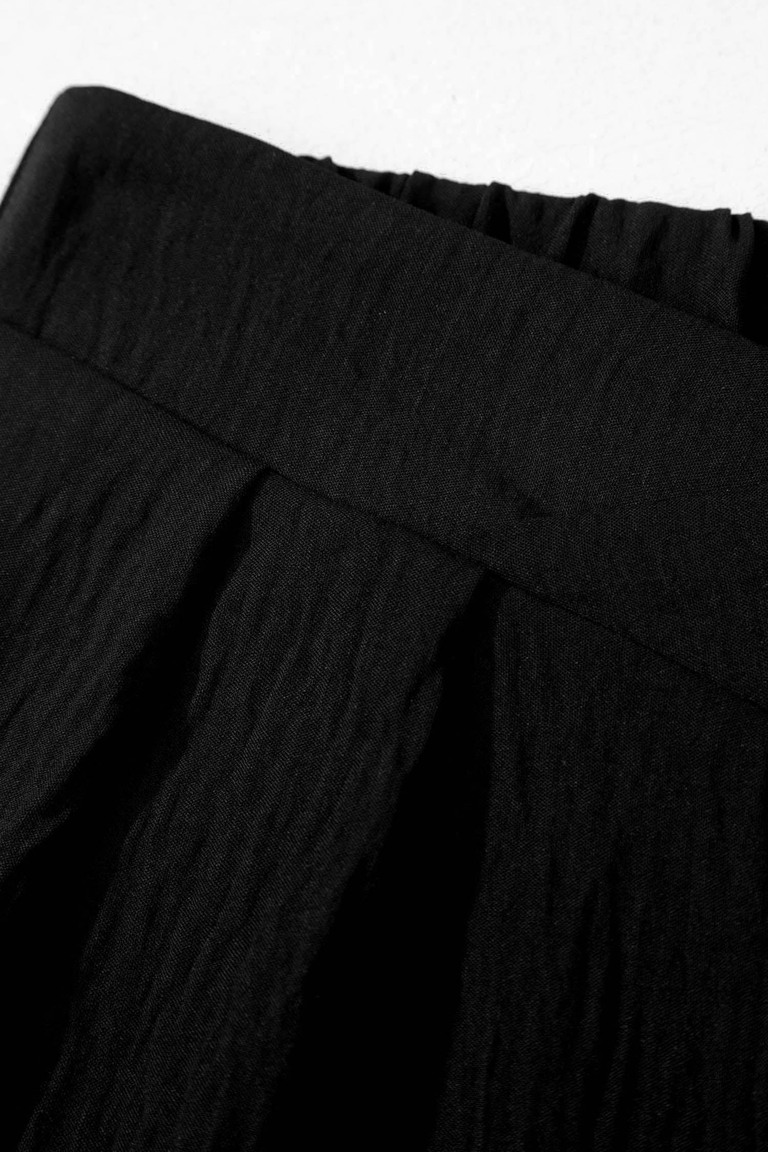 Color black Solid Color Textured Crossed Waist Loose Pants