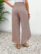 Black Bohemian Print Slit Wide Leg Smocked High Waist Pants