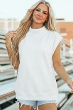 Black Solid Color High Neck Cap Sleeve Loose Top