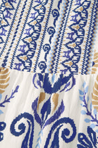 Blue Boho Western Floral Printed Split Neck Ruffled Sleeve Mini Dress