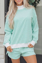 Red Stripe Oversize Mock Neck Sweatshirt and Shorts Set