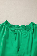 Solid Color V Neck Short Puff Sleeve High Waist Tiered Maxi Dress