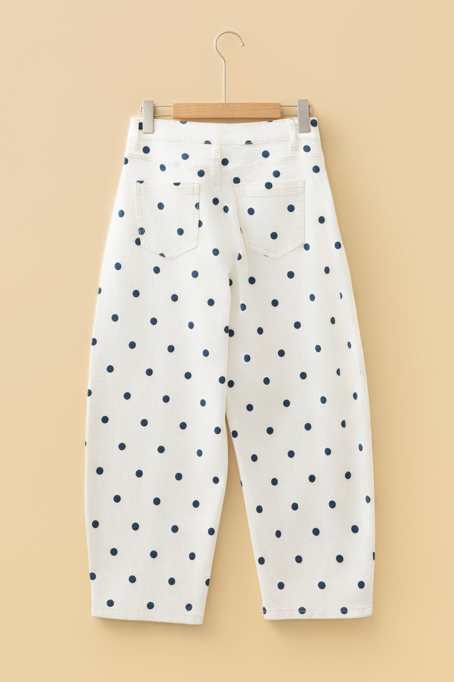 Polka Dot Print Seam Detail Barrel Jeans