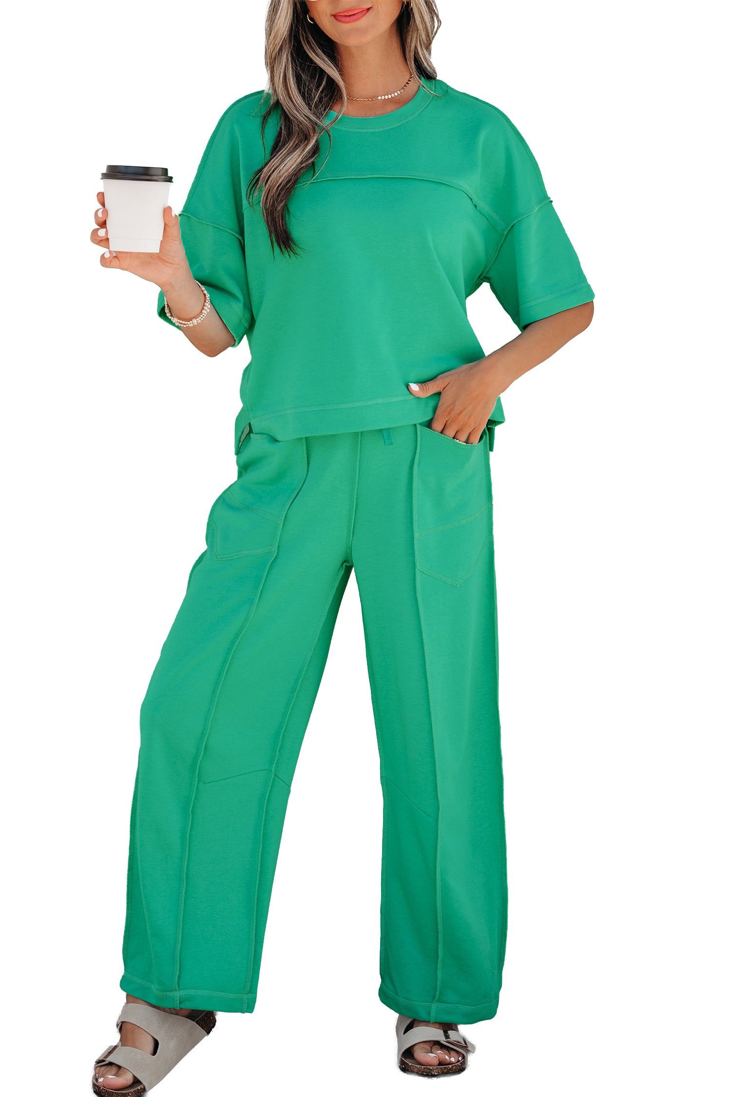Drop Shoulder Boxy Tee and Barrel Pants Set