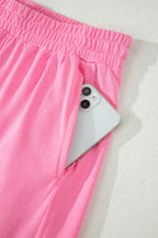 Sachet Pink Solid Cover Oversize Tee Pocketed Casual Pants 2pcs Outfit