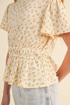TWEEN KIDS GIRLS ROUND NECK FLUTTER SLV PEPLUM TOP