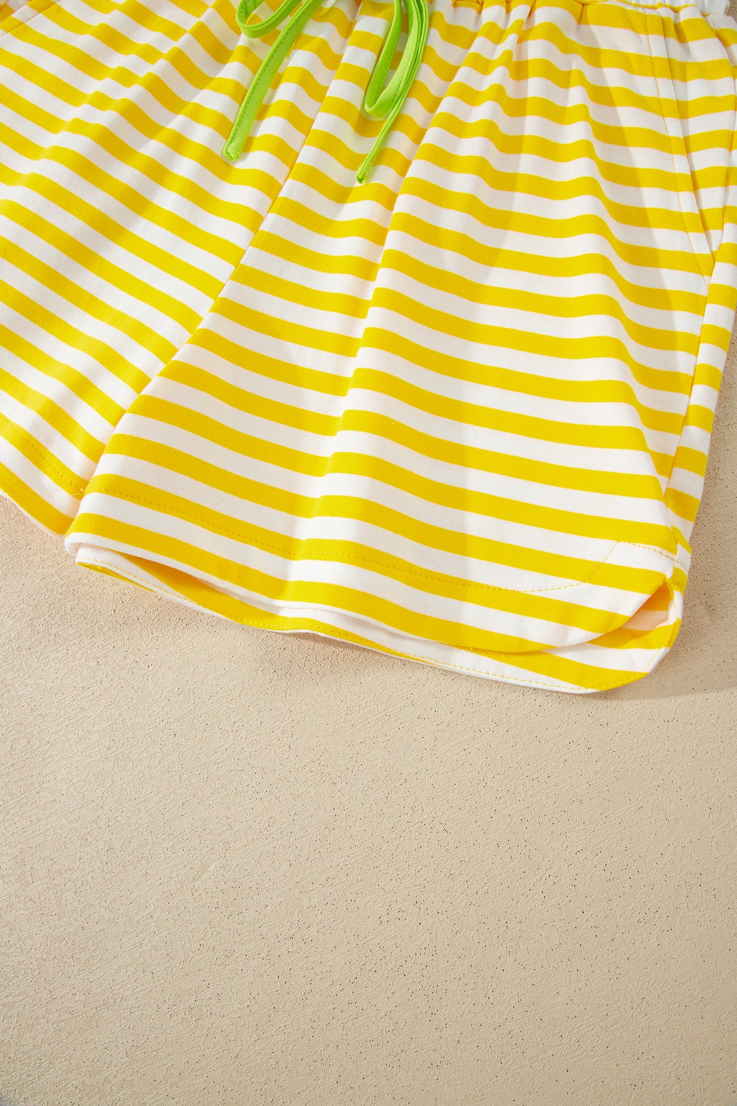 Stripe Contrast Neck Loose Tee and Drawstring Shorts Set