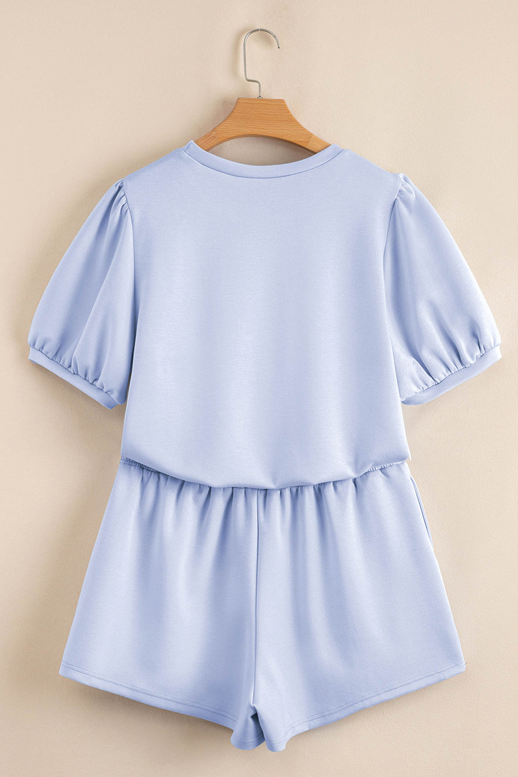 Puff Sleeve Pearl Embellished Scallop Trim Top 2 Piece Skort Set