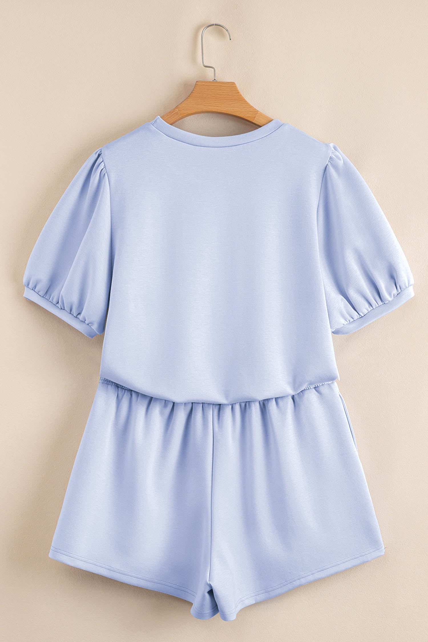 Puff Sleeve Pearl Embellished Scallop Trim Top 2 Piece Skort Set