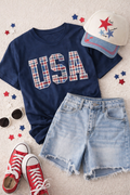 USA embroidered appliqué Plaid short sleeve