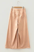 Khaki Polka Dot Print Drawstring Wide Leg Pants